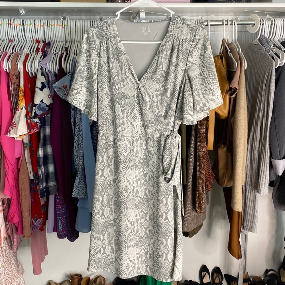 Gray Printed Wrap Style Dress | Size : S